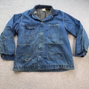 Vintage 70s Sears Jacket Denim Chore Coat Blanket Lined Workwear Made in USA XL